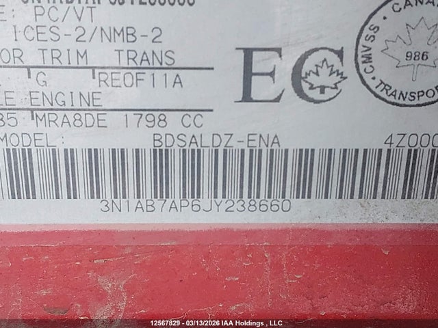 3N1AB7AP6JY238660 Nissan Sentra S/sv/sr/sl
