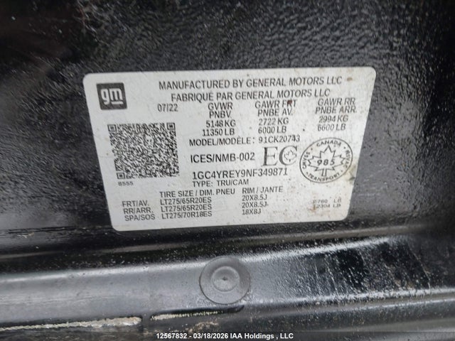 1GC4YREY9NF349871 Chevrolet Silverado 2500hd High Country