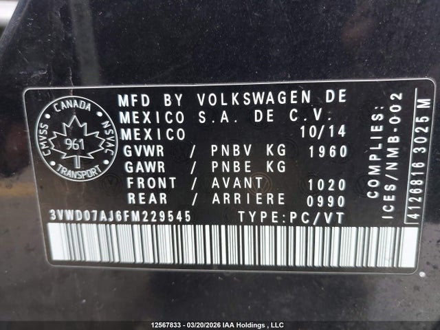 3VWD07AJ6FM229545 Volkswagen Jetta