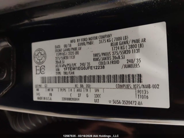 Ford F-150 Xlt 2018 1FTEW1EG0JFE12238 Image 9
