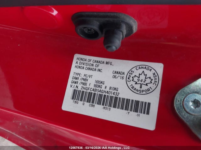 Продажа на аукционе авто 2016 Honda Civic Lx, vin: 2HGFC4B54GH401432, номер лота: 12567836
