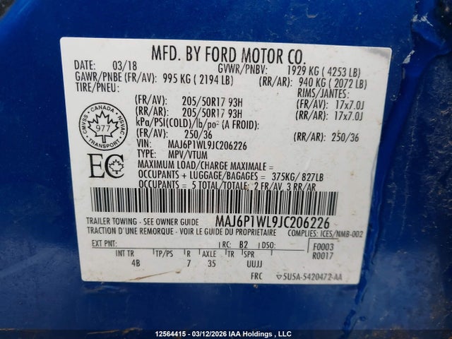 MAJ6P1WL9JC206226 Ford Ecosport Titanium