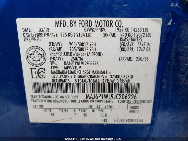 MAJ6P1WL9JC206226 Ford Ecosport Titanium