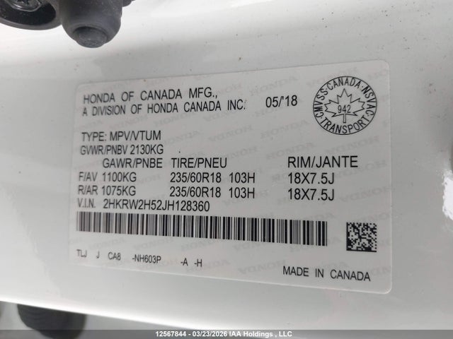2HKRW2H52JH128360 Honda CR-V EX