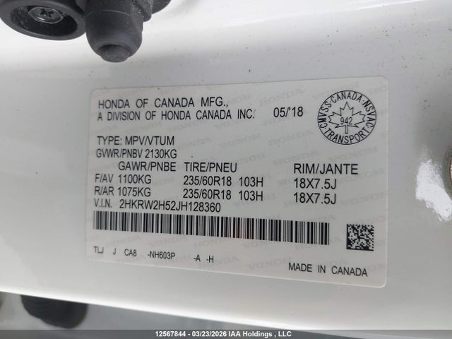 2HKRW2H52JH128360 Honda CR-V EX