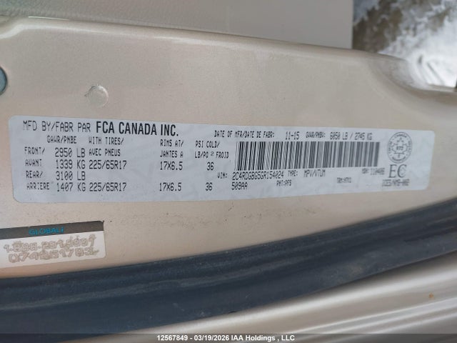 12567849 :رقم المزاد ، 2C4RDGBG5GR154024 vin ، 2016 Dodge Grand Caravan Se/sxt مزاد بيع