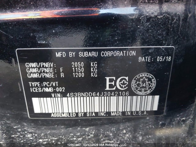 Aukcja sprzedaży 2018 Subaru Legacy 2.5i Premium, vin: 4S3BNDD64J3042106, numer aukcji: 12567863
