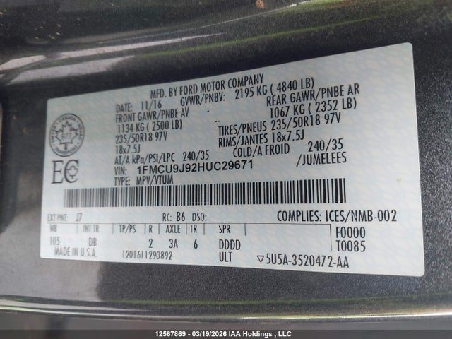 1FMCU9J92HUC29671 Ford Escape Titanium