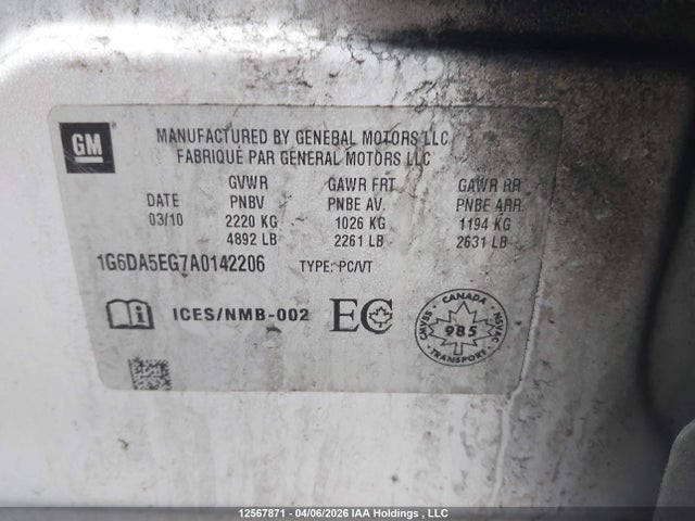 Aukcja sprzedaży 2010 Cadillac Cts, vin: 1G6DA5EG7A0142206, numer aukcji: 12567871