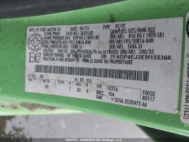 Продажа на аукционе авто 2014 Ford Fiesta Se, vin: 3FADP4EJ3EM155366, номер лота: 12567872