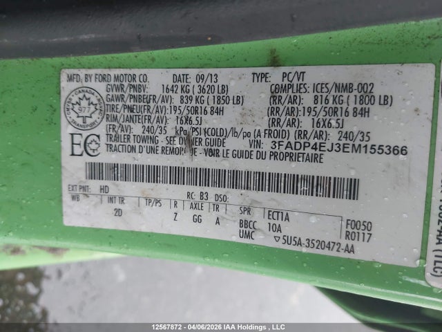 Продажа на аукционе авто 2014 Ford Fiesta Se, vin: 3FADP4EJ3EM155366, номер лота: 12567872