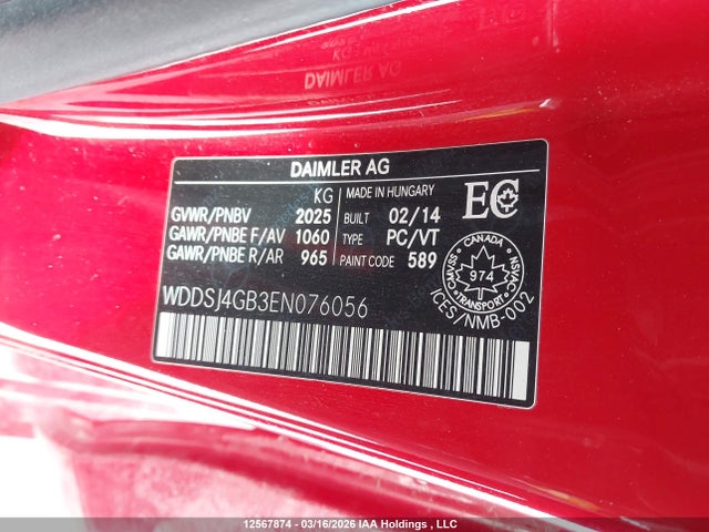 Продаж на аукціоні авто 2014 Mercedes-benz Cla 250 4matic, vin: WDDSJ4GB3EN076056, номер лоту: 12567874