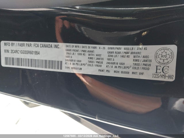 Продажа на аукционе авто 2025 Chrysler Pacifica Limited, vin: 2C4RC1GG5SR601954, номер лота: 12567885