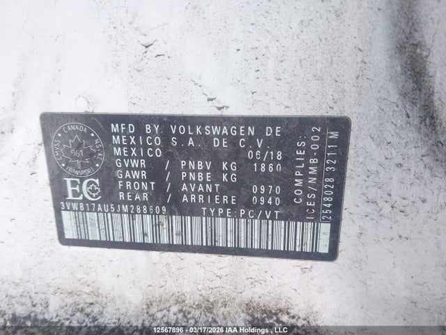 3VWB17AU5JM288609 Volkswagen Golf 1.8 Tsi Comfortline/1.8 Tsi Highline/1.8 Tsi Trendline