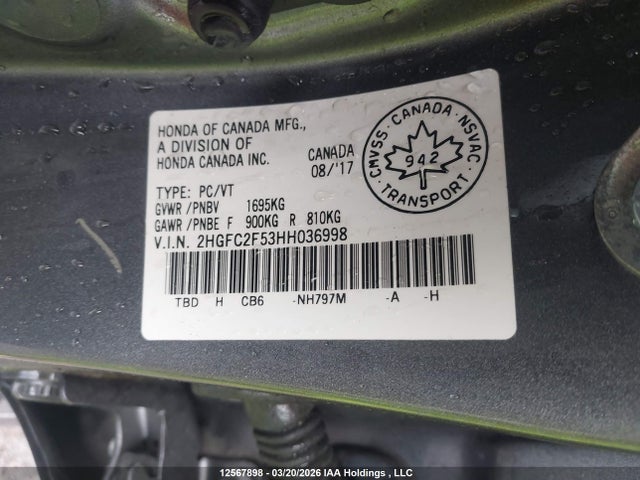 2017 Honda Civic Lx მანქანა იყიდება აუქციონზე, vin: 2HGFC2F53HH036998, აუქციონის ნომერი: 12567898