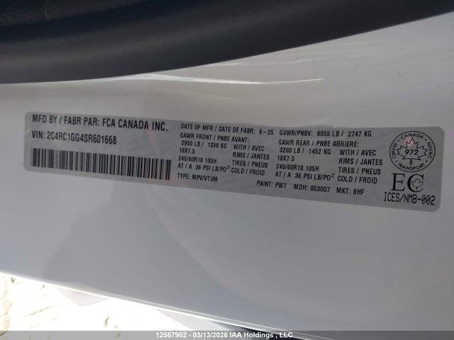 Продажа на аукционе авто 2025 Chrysler Pacifica Limited, vin: 2C4RC1GG4SR601668, номер лота: 12567902