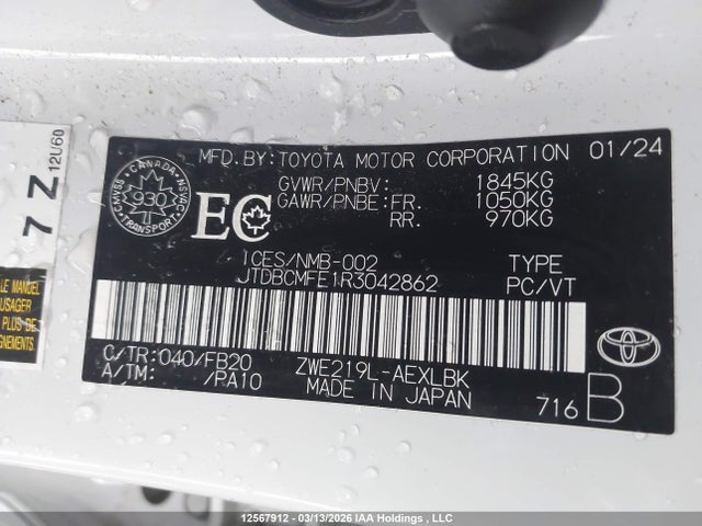 JTDBCMFE1R3042862 Toyota Corolla Le/se/xle/night Shade