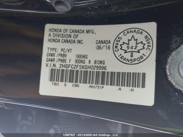 2HGFC2F5XGH029996 Honda Civic Lx