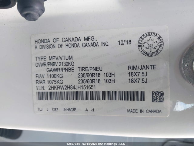 2HKRW2H84JH151651 Honda CR-V EXL