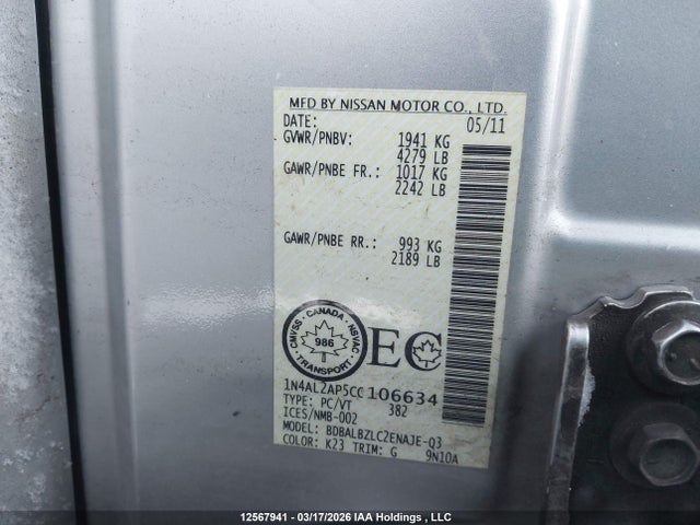 Aukcja sprzedaży 2012 Nissan Altima, vin: 1N4AL2AP5CC106634, numer aukcji: 12567941