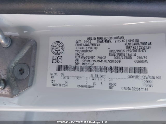 1FMCU9J94HUA26569 Ford Escape Titanium