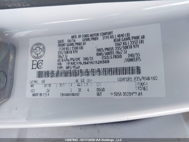 1FMCU9J94HUA26569 Ford Escape Titanium