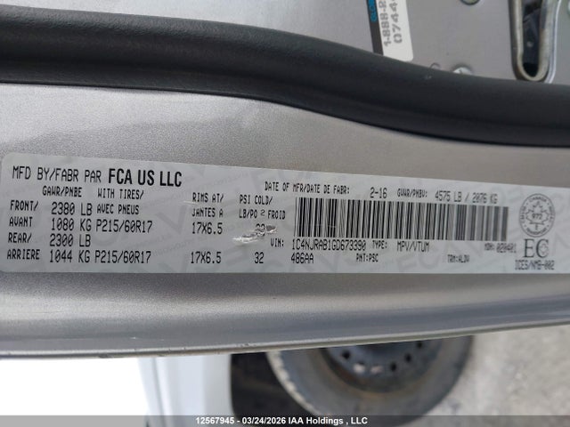 Aukcja sprzedaży 2016 Jeep Patriot Sport/north, vin: 1C4NJRAB1GD673390, numer aukcji: 12567945
