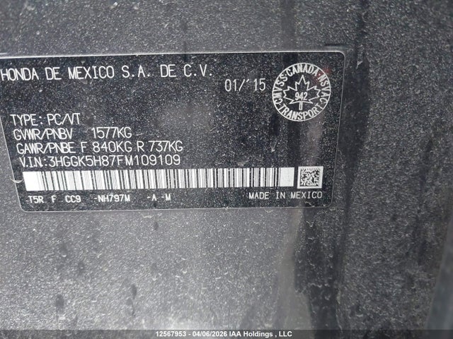 3HGGK5H87FM109109 Honda Fit