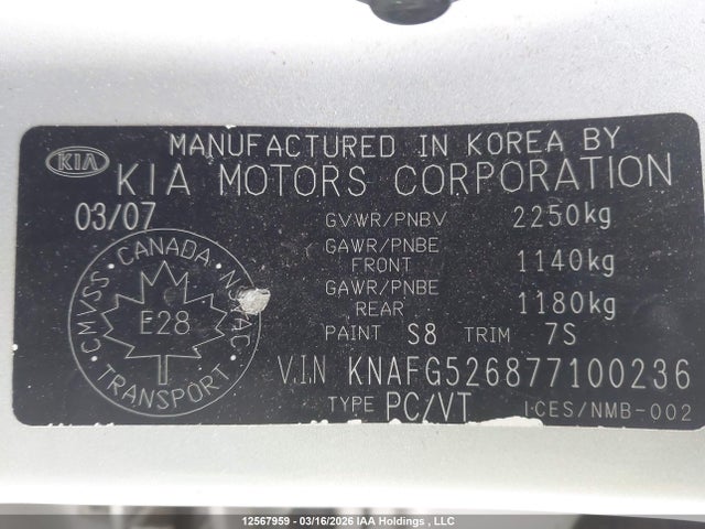 Продаж на аукціоні авто 2007 Kia Rondo Ex V6/ex-luxury, vin: KNAFG526877100236, номер лоту: 12567959