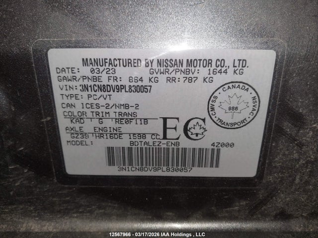 Aukcja sprzedaży 2023 Nissan Versa, vin: 3N1CN8DV9PL830057, numer aukcji: 12567966