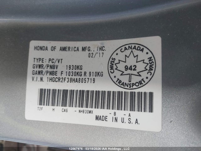 1HGCR2F38HA805719 Honda ACCORD LX