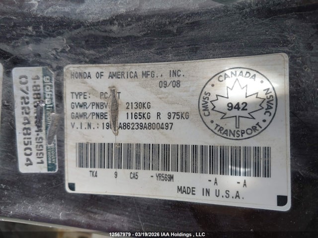 Aukcja sprzedaży 2009 Acura Tl, vin: 19UUA86239A800497, numer aukcji: 12567979