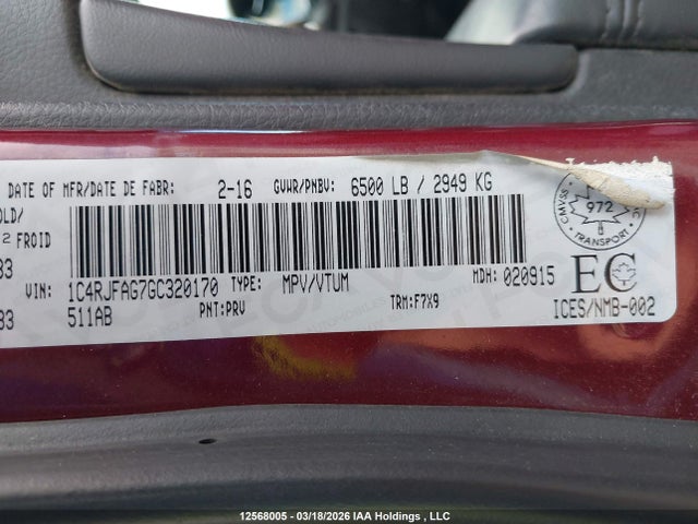Продаж на аукціоні авто 2016 Jeep Grand Cherokee Laredo, vin: 1C4RJFAG7GC320170, номер лоту: 12568005