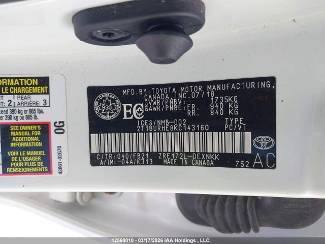 2T1BURHE8KC143160 Toyota COROLLA LE