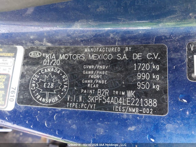 Продажа на аукционе авто 2020 Kia Forte Ex/ex Limited/ex Premium/ex+, vin: 3KPF54AD4LE221388, номер лота: 12568018