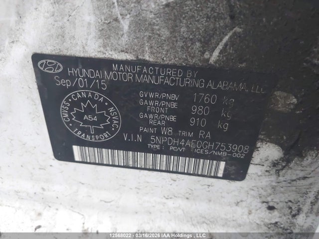 Продаж на аукціоні авто 2016 Hyundai Elantra L+, vin: 5NPDH4AE0GH753908, номер лоту: 12568022