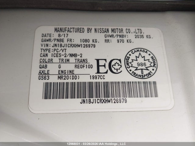 JN1BJ1CRXHW126979 Nissan Qashqai Sv