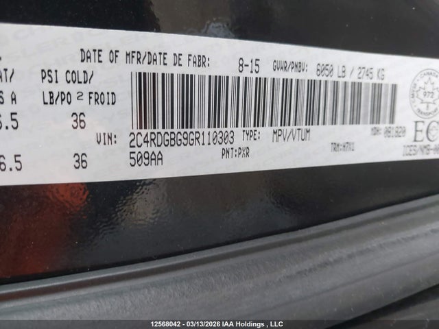 Aukcja sprzedaży 2016 Dodge Grand Caravan Se, vin: 2C4RDGBG9GR110303, numer aukcji: 12568042