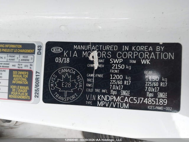 12568048 :رقم المزاد ، KNDPMCAC5J7485189 vin ، 2018 Kia Sportage Lx مزاد بيع