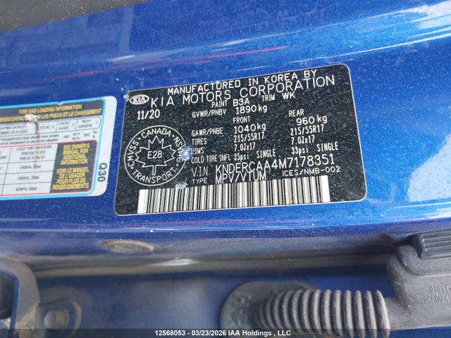 Aukcja sprzedaży 2021 Kia Seltos Ex, vin: KNDERCAA4M7178351, numer aukcji: 12568053