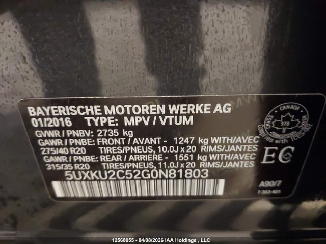 12568055 :رقم المزاد ، 5UXKU2C52G0N81803 vin ، 2016 Bmw X6 Xdrive35i مزاد بيع