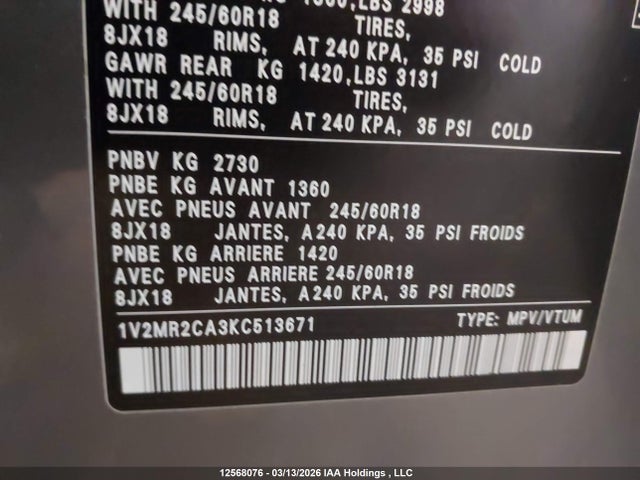 1V2MR2CA3KC513671 Volkswagen ATLAS SEL