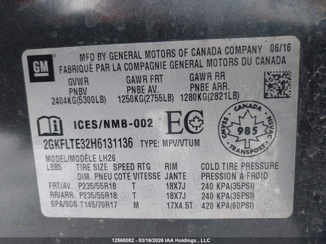 2GKFLTE32H6131136 GMC Terrain Sle-2