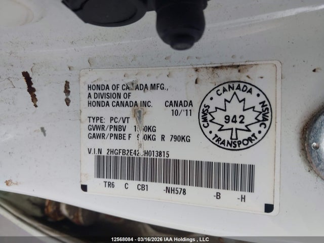 12568084 :رقم المزاد ، 2HGFB2E42CH013815 vin ، 2012 Honda Civic مزاد بيع