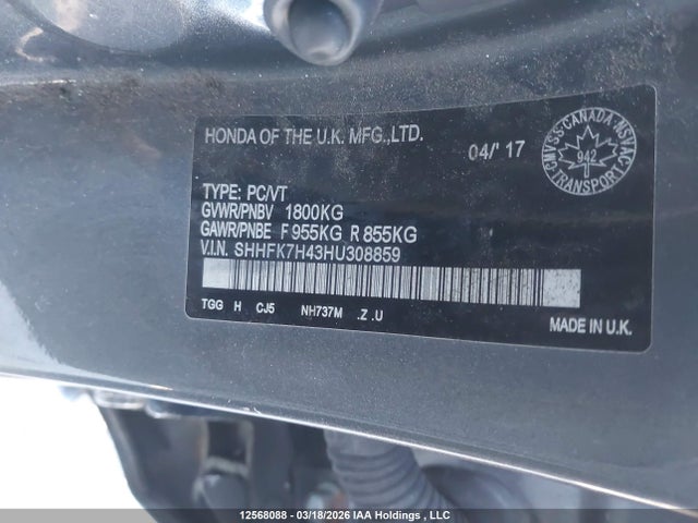 Продажа на аукционе авто 2017 Honda Civic Sport, vin: SHHFK7H43HU308859, номер лота: 12568088