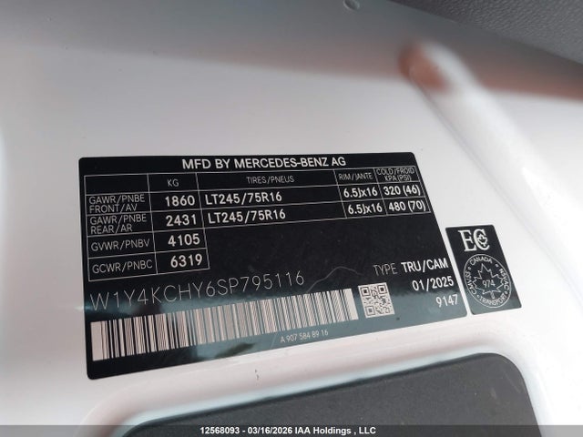 Продажа на аукционе авто 2025 Mercedes-benz Sprinter 2500, vin: W1Y4KCHY6SP795116, номер лота: 12568093