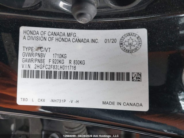 Aukcja sprzedaży 2020 Honda Civic Sport, vin: 2HGFC2F83LH011716, numer aukcji: 12568099