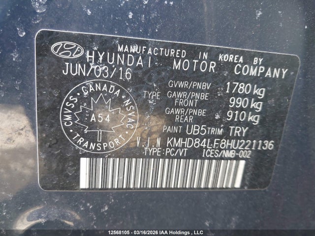 KMHD84LF8HU221136 Hyundai ELANTRA GL