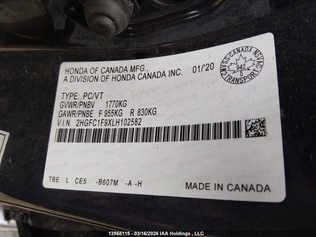 2HGFC1F9XLH102582 Honda Civic Touring