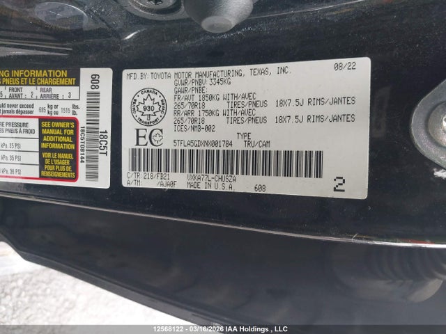 5TFLA5GDXNX001784 Toyota Tundra